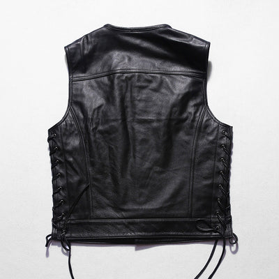 Motorcycle Skull Wings Leather Vest Side Laces