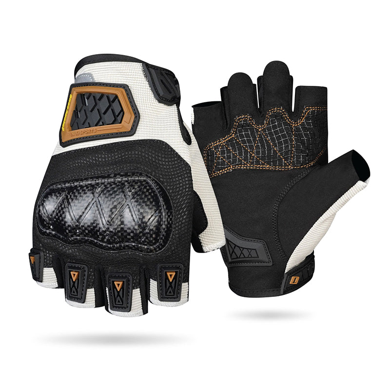 Men's Fingerless Leather Motorcycle Gloves - Carbon Fiber Knuckle Protection