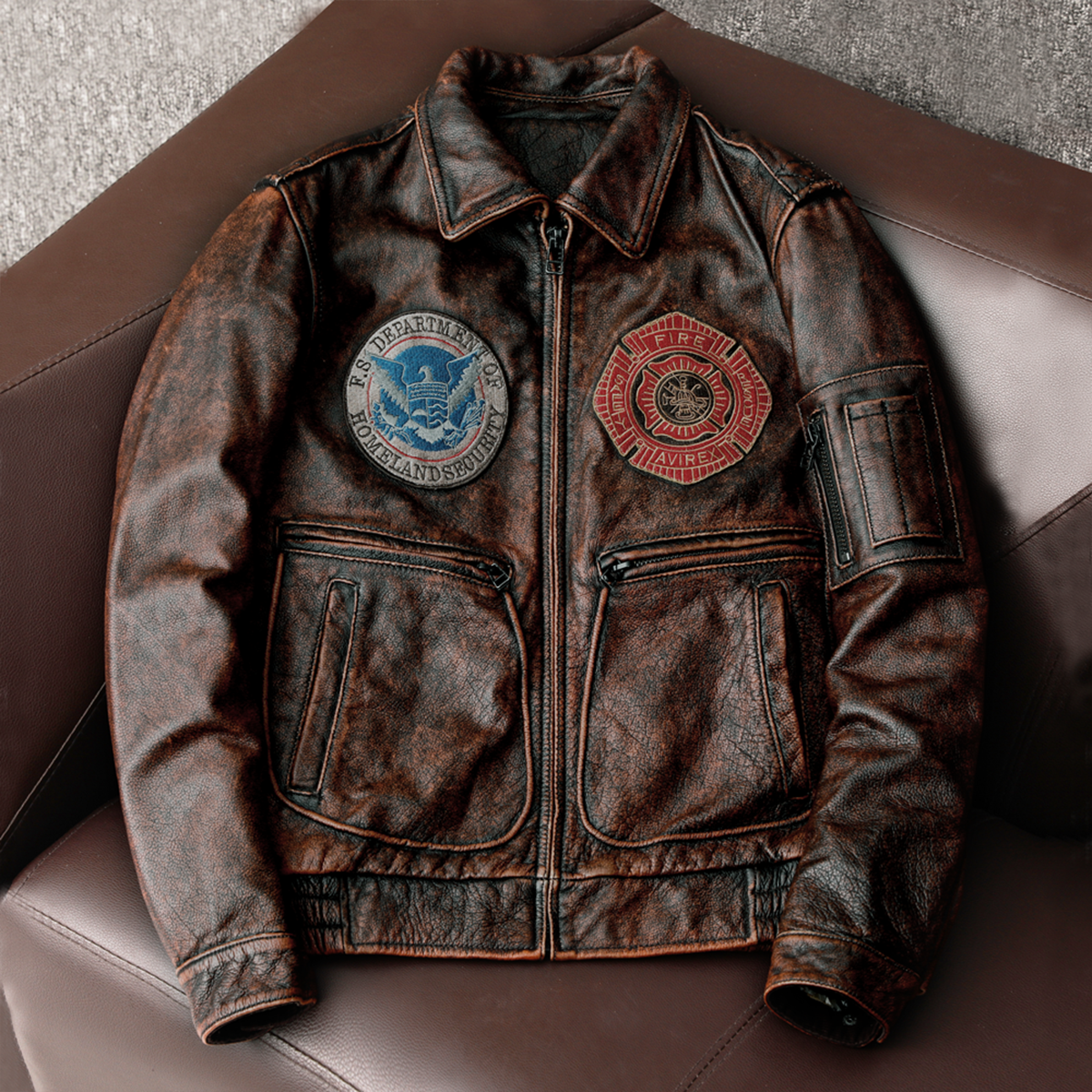 Bomber Badge Retro Motorcycle Leather Jacket