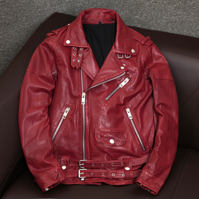 Claret Sheepskin Motorcycle Leather Jacket