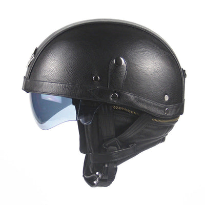 Retro Personalized Motorcycle Scooter Half Face Helmet -  Leather