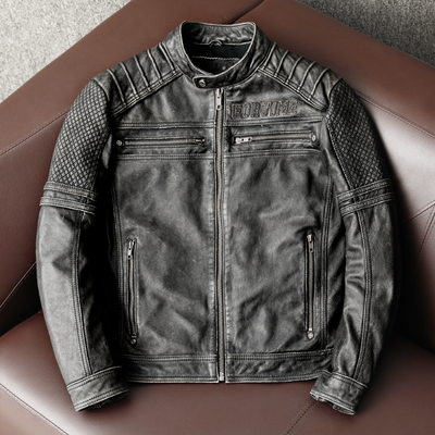 Gray Motorcycle Genuine Leather Jacket