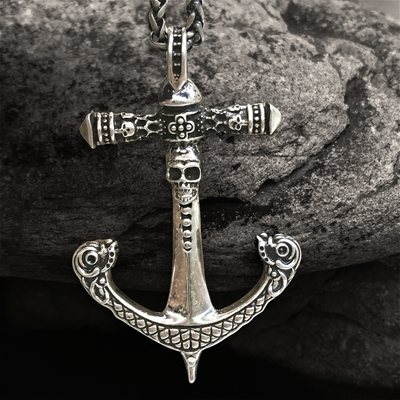 925 Silver Anchor Skull Viking Pendant