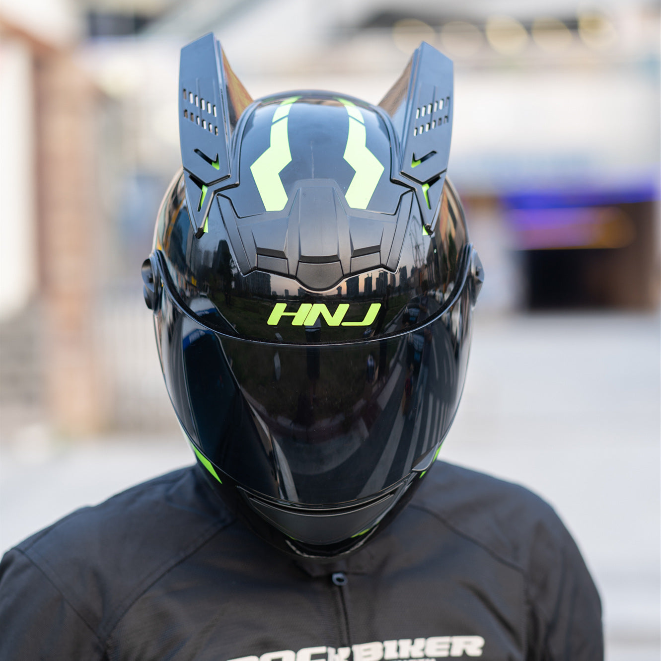 Full Face Motorcycle Helmet with Cool Horns - Black Samurai