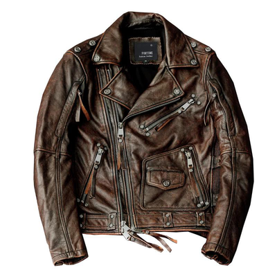 Men's Dark-brown Vintage Leather Motorcycle Biker Jacket