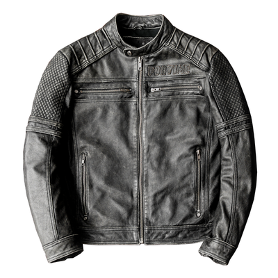Men's Silver-gray Vintage Leather Motorcycle Biker Jacket