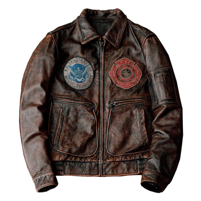 Men's Red-brown Air Force Flight Vintage Leather Motorcycle Biker Jack ...