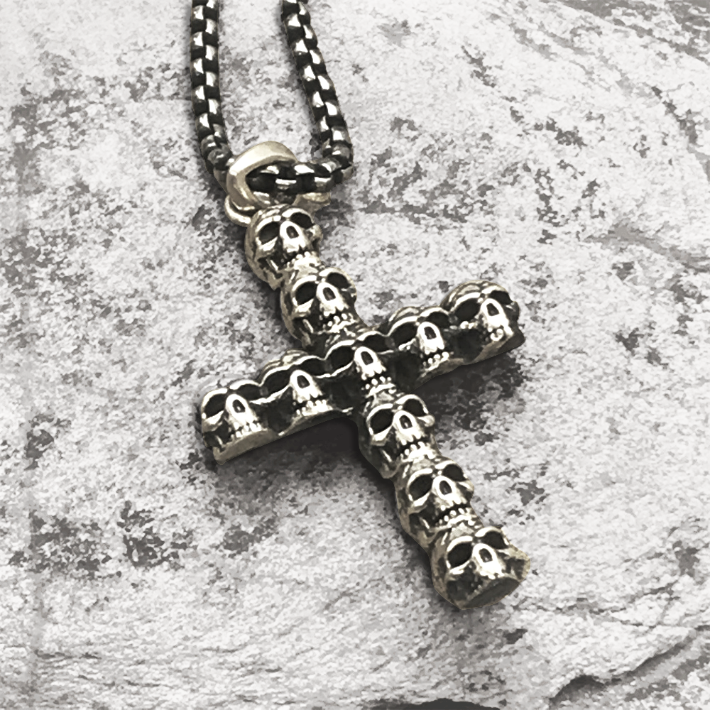 925 Silver Cross Ghost Head Christain Pendant