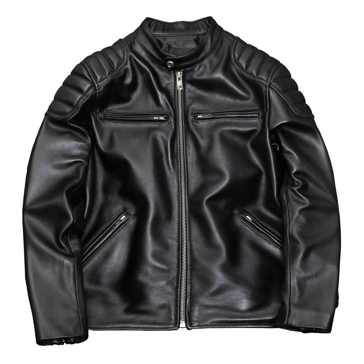 Men's Heavy Black Leather Motorcycle Biker Jacket