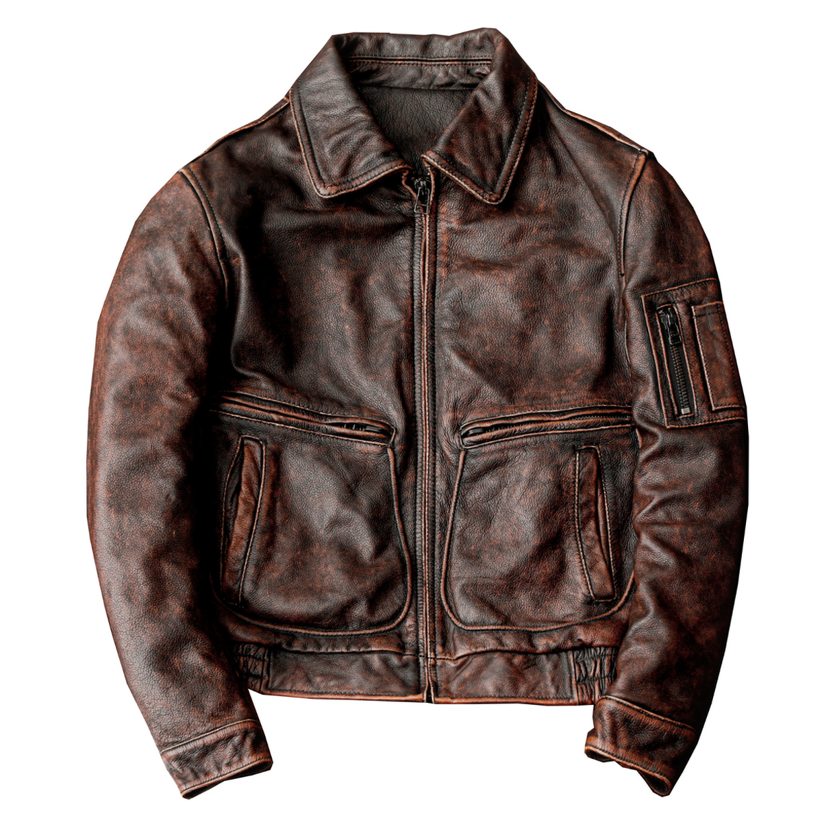 Men's Red-brown Air Force Flight Vintage Leather Biker Jacket