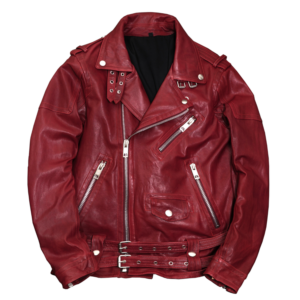 Claret Sheepskin Motorcycle Leather Jacket