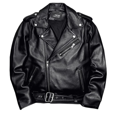 Men's Black Leather American Style Motorcycle Biker Jacket