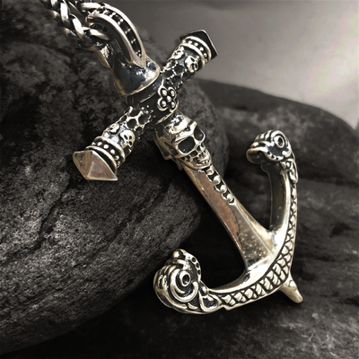 925 Silver Anchor Skull Viking Pendant
