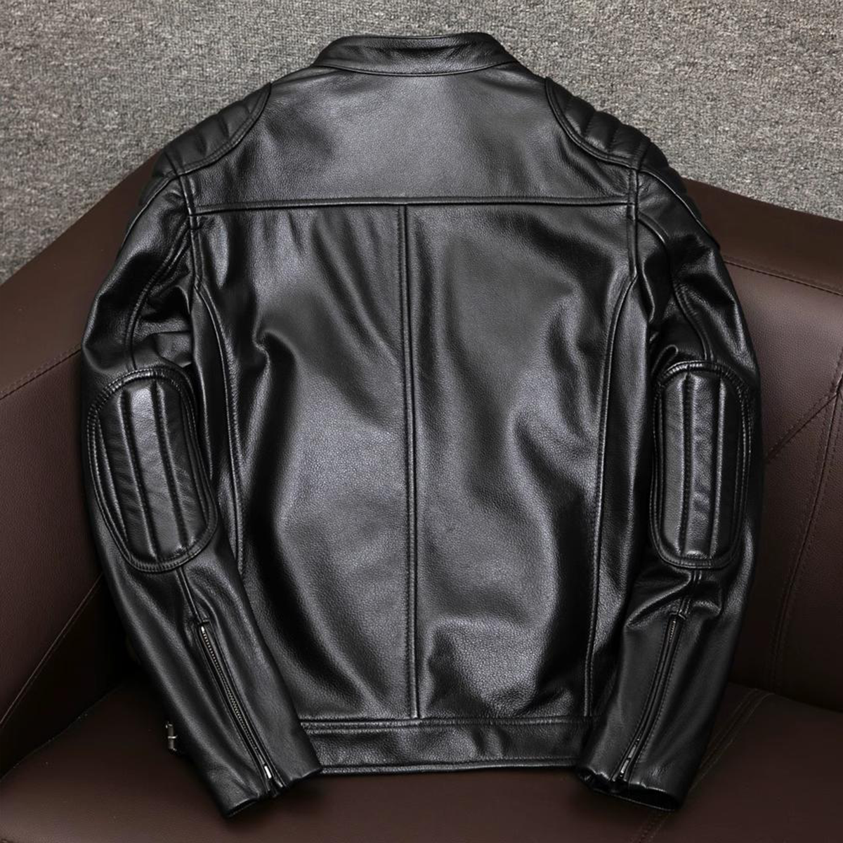 Men's Heavy Black Leather Motorcycle Biker Jacket