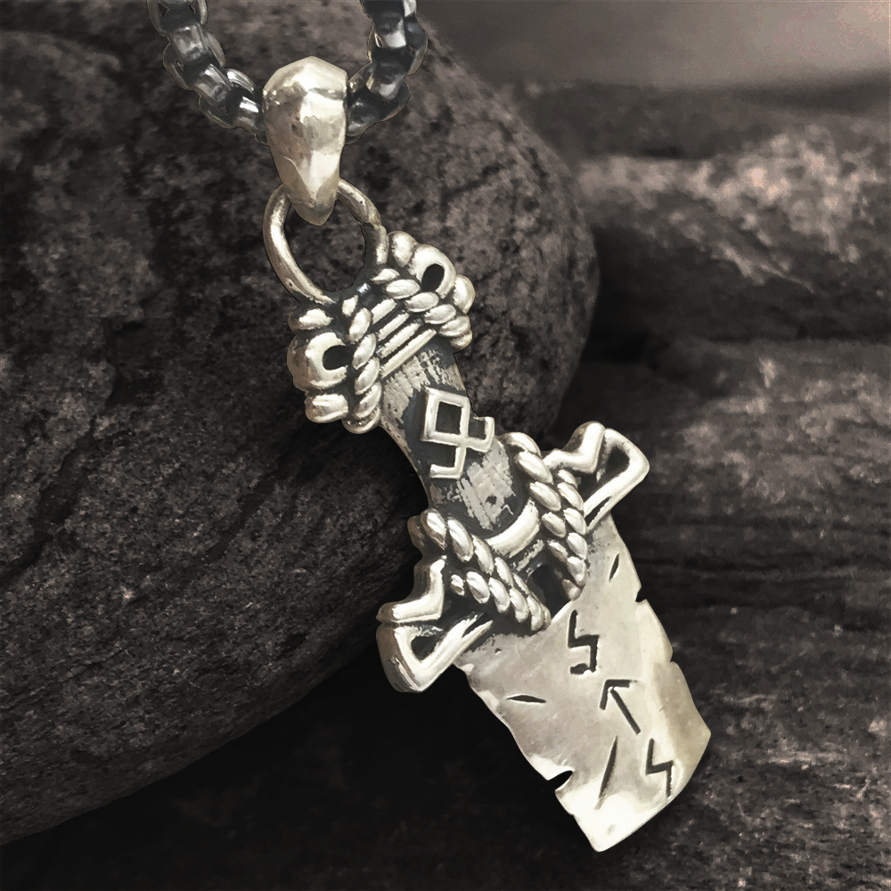 925 Silver Graphic Text Viking Pendant