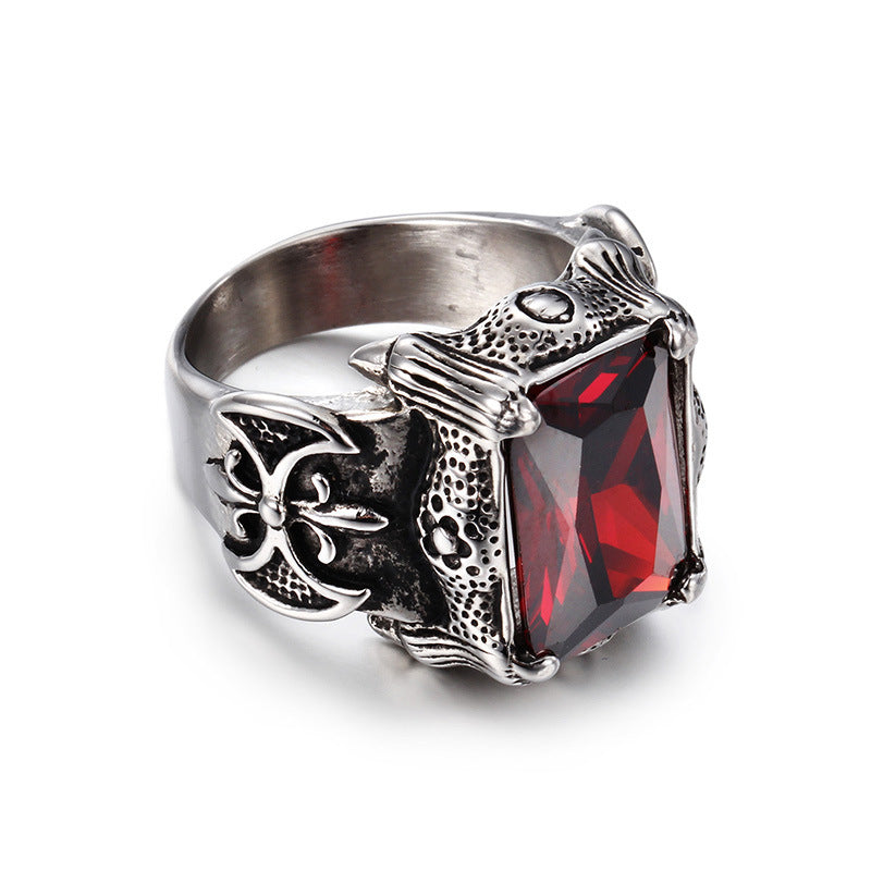 Retro Inlaid Red Gemstones Ring