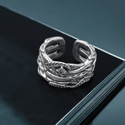 S925 Silver Irregular Feathers Ring