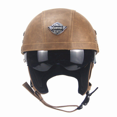 Retro Personalized Motorcycle Scooter Half Face Helmet -  Leather