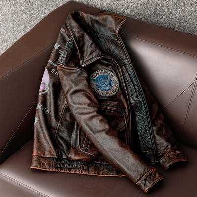 Men's Red-brown Air Force Flight Vintage Leather Motorcycle Biker Jacket