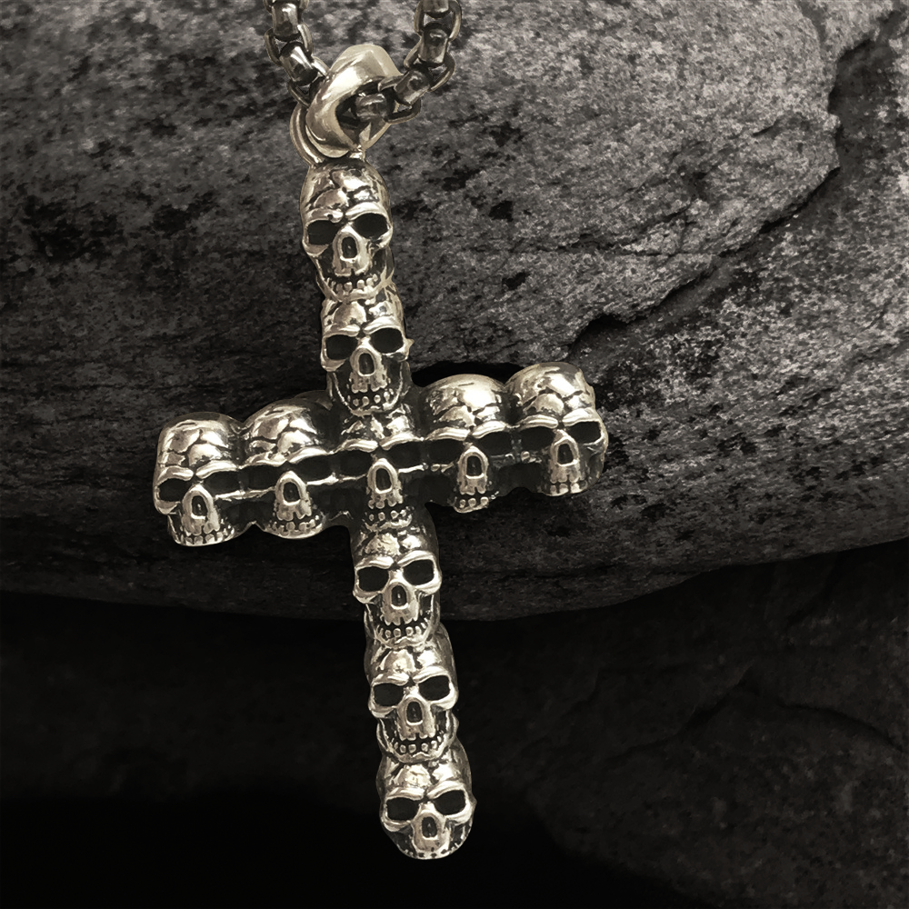 925 Silver Cross Ghost Head Christain Pendant