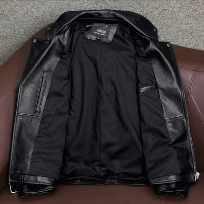 Men's Black Leather American Style Motorcycle Biker Jacket