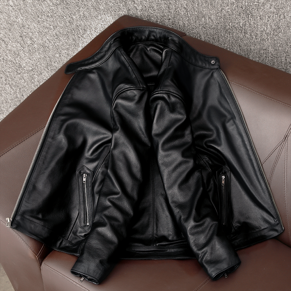Casual Black Motorcycle Leather Jacket