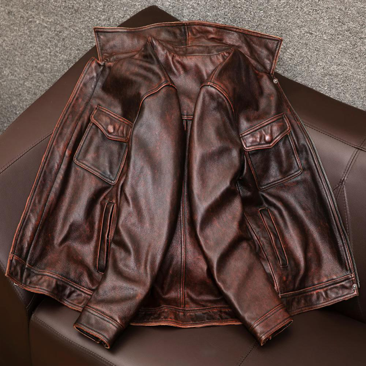 Heavy Brown Motorcycle Genuine Leather Jacket