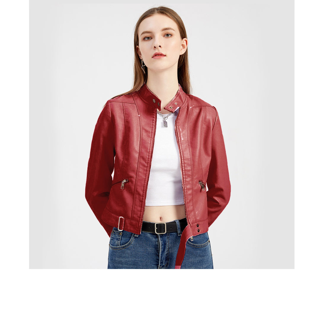 Women's Cropped Leather Biker Jacket