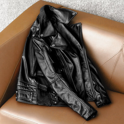 Men's Heavy Black Biker Motorcycle Leather Jacket