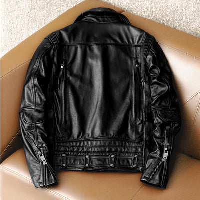 Men's Heavy Black Biker Motorcycle Leather Jacket