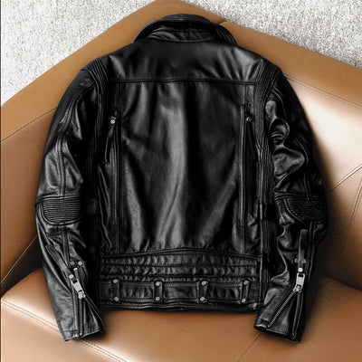 Men's Heavy Black Biker Motorcycle Leather Jacket