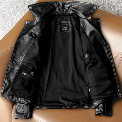 Men's Heavy Black Biker Motorcycle Leather Jacket