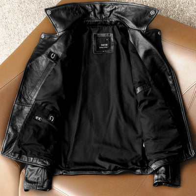 Men's Heavy Black Biker Motorcycle Leather Jacket