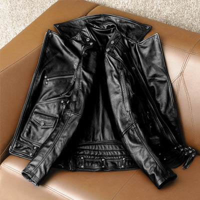 Men's Heavy Black Biker Motorcycle Leather Jacket