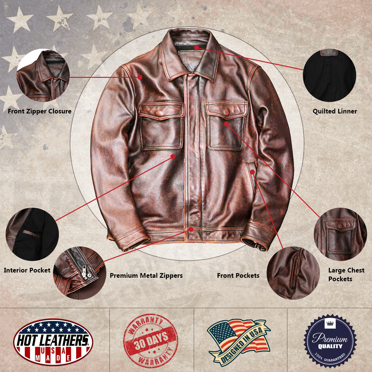 Men's Red-brown Vintage Leather Motorcycle Biker Jacket