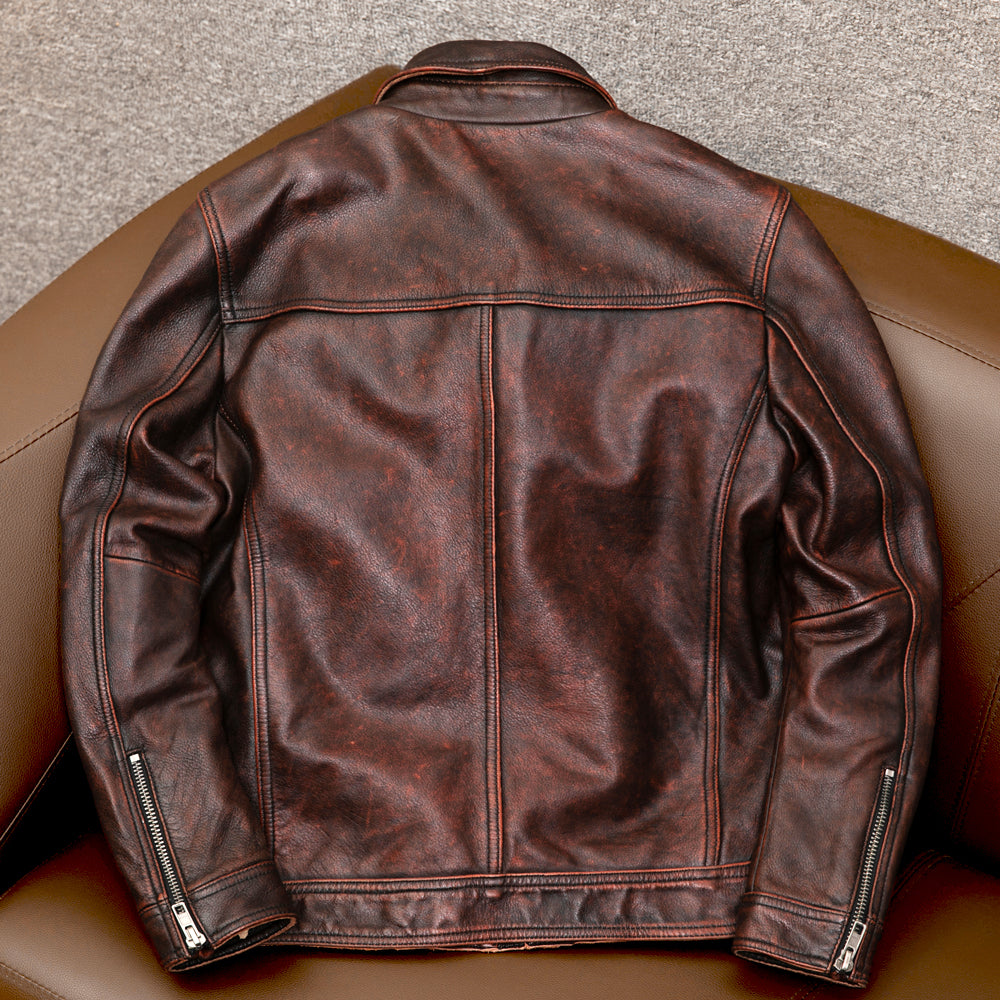 Heavy Brown Motorcycle Genuine Leather Jacket