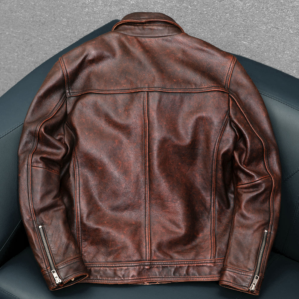 Heavy Brown Motorcycle Genuine Leather Jacket