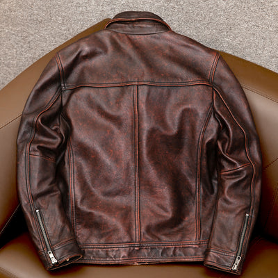 Heavy Brown Motorcycle Genuine Leather Jacket