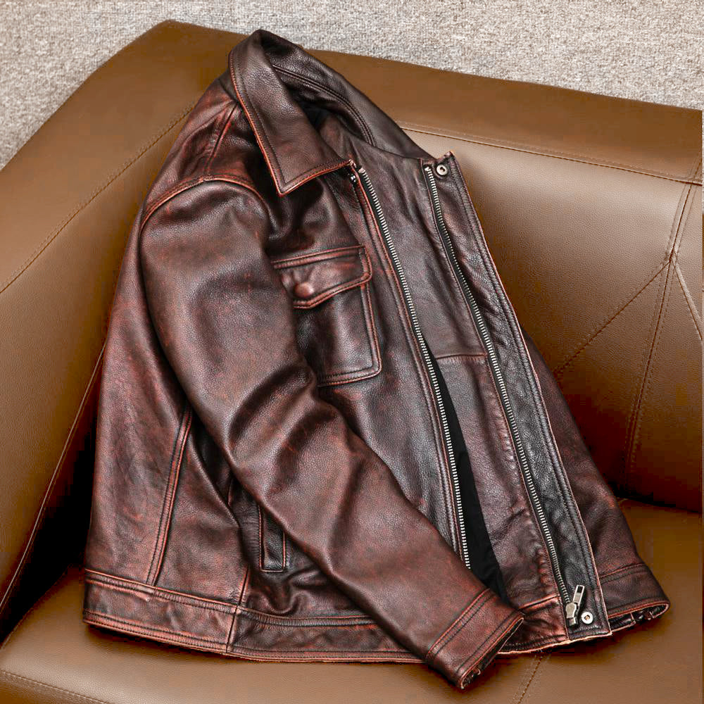 Heavy Brown Motorcycle Genuine Leather Jacket