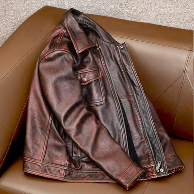 Heavy Brown Motorcycle Genuine Leather Jacket