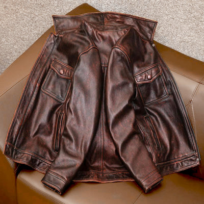 Heavy Brown Motorcycle Genuine Leather Jacket