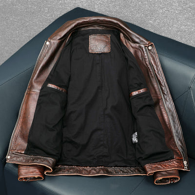 Heavy Brown Motorcycle Genuine Leather Jacket