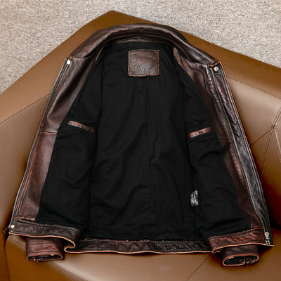 Heavy Brown Motorcycle Genuine Leather Jacket