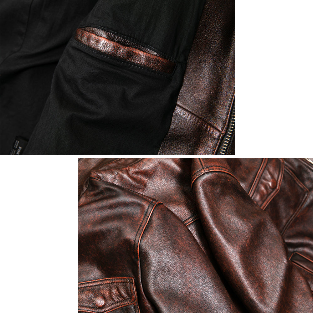 Heavy Brown Motorcycle Genuine Leather Jacket
