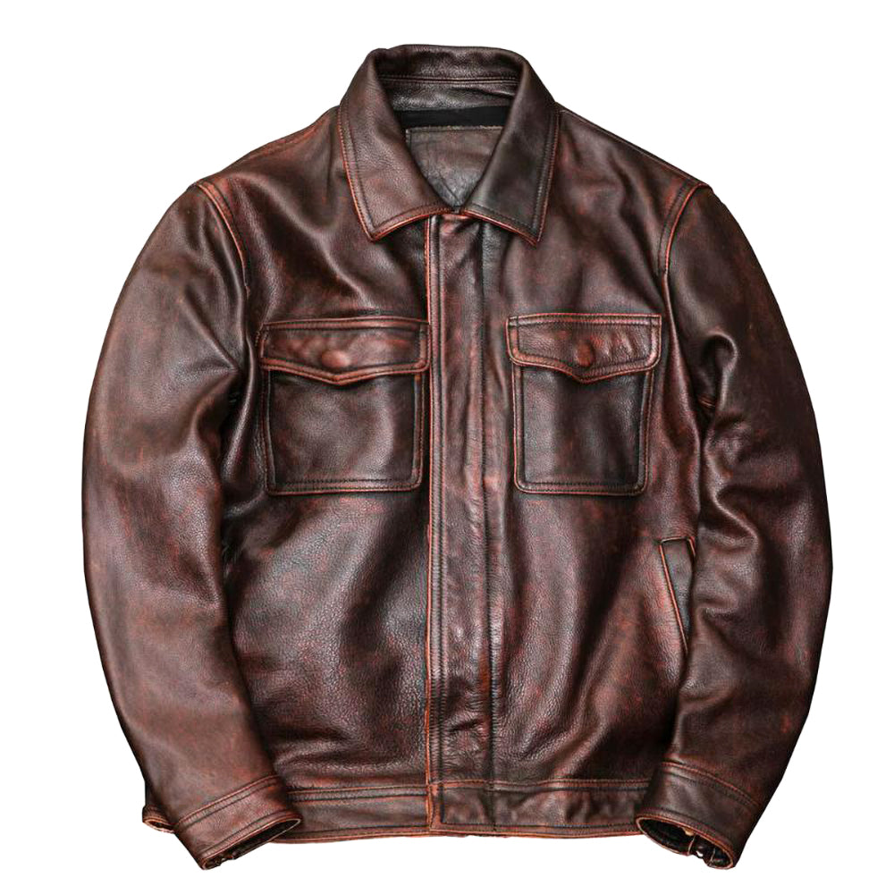 Heavy Brown Motorcycle Genuine Leather Jacket