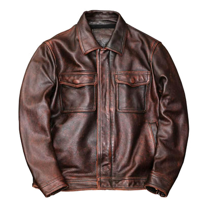 Heavy Brown Motorcycle Genuine Leather Jacket