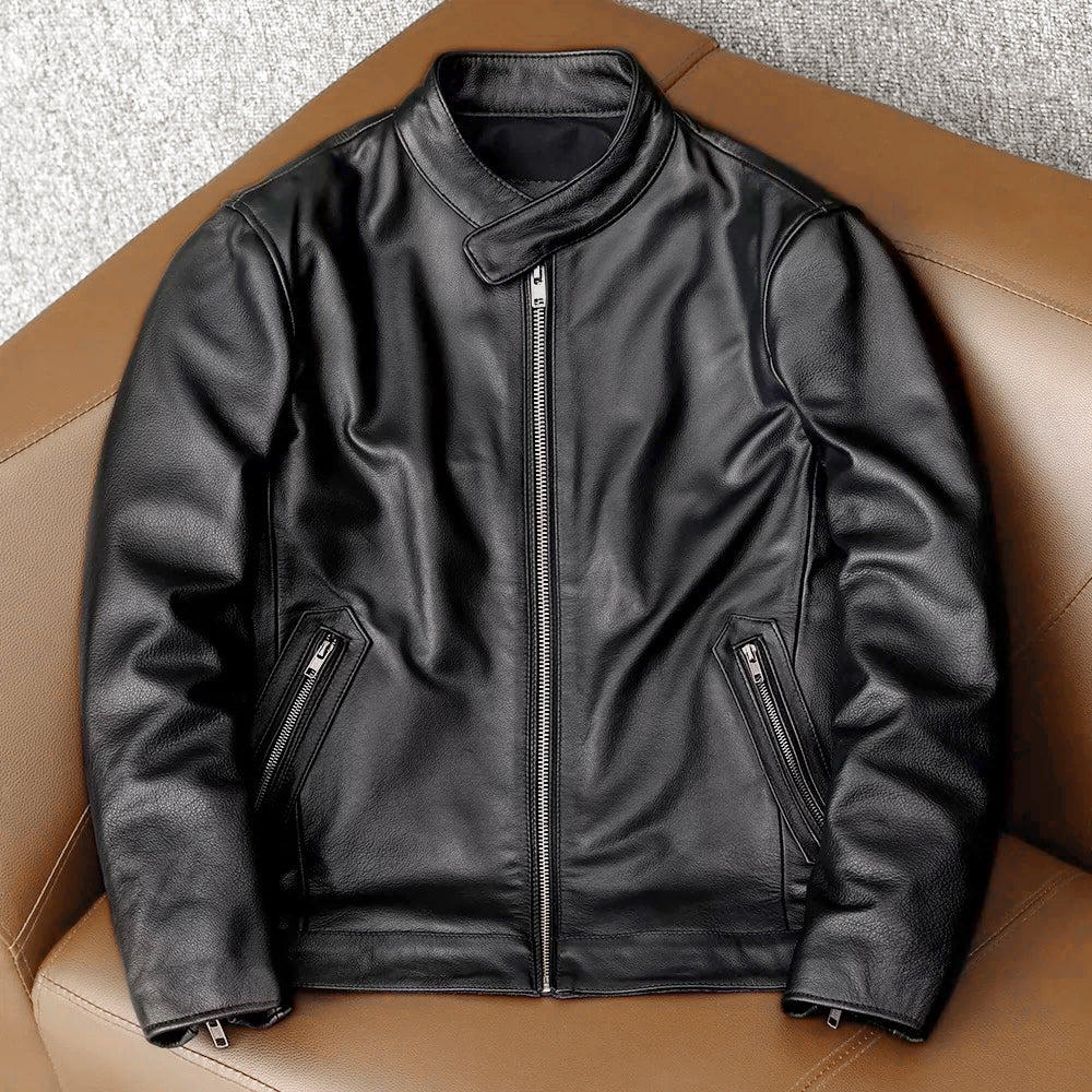 Casual Black Motorcycle Leather Jacket