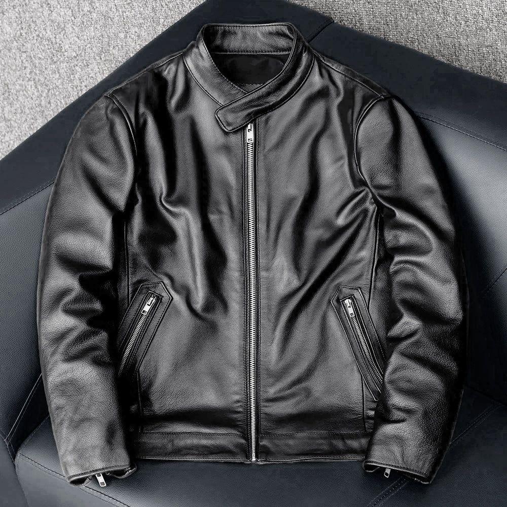 Casual Black Motorcycle Leather Jacket