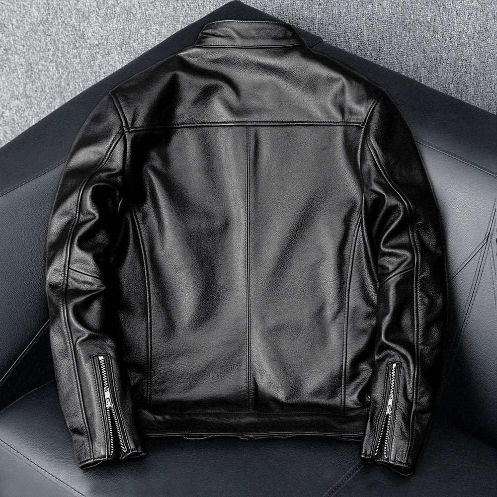 Casual Black Motorcycle Leather Jacket