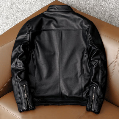 Casual Black Motorcycle Leather Jacket